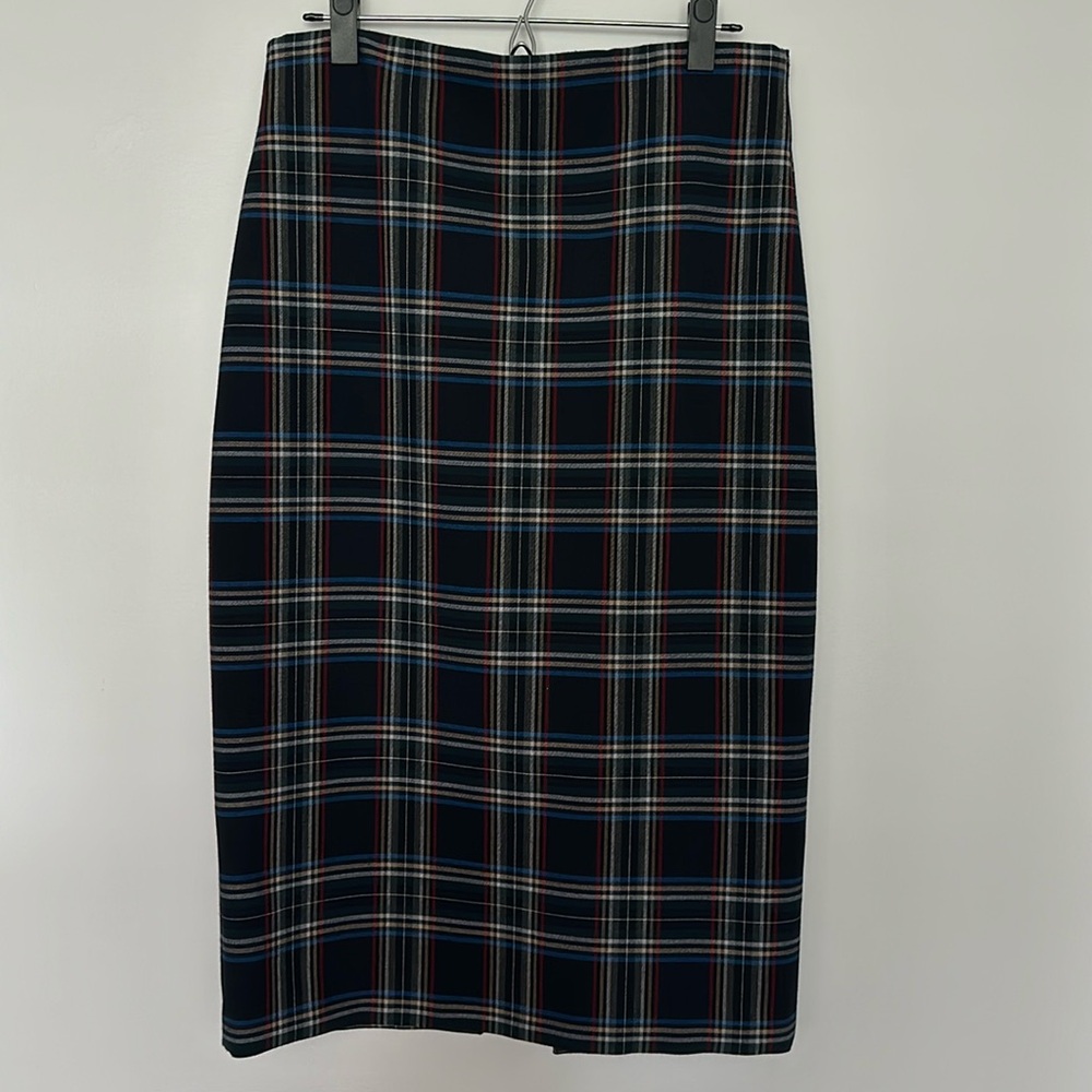 Zara Navy Blue Plaid Women’s Pencil Skirt High Waisted Size Large